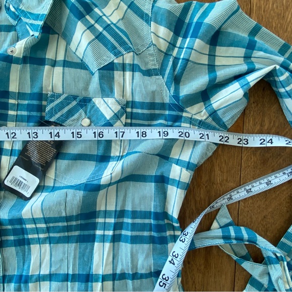 Stylish Teal and White Plaid Long Sleeve Dress - Picture 9 of 12